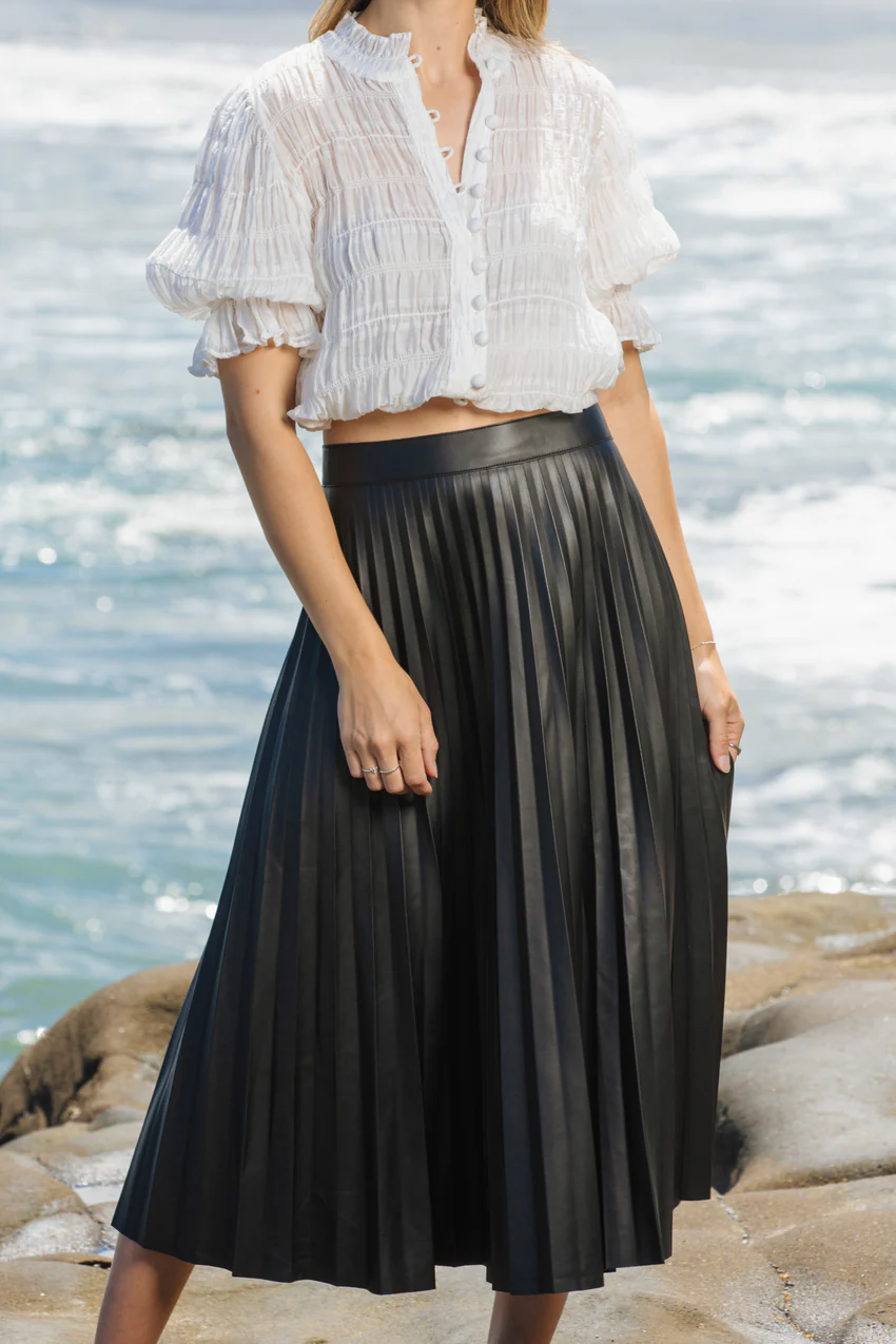 Newly arrived Harley Black Faux Leather Pleated Midi Skirt
